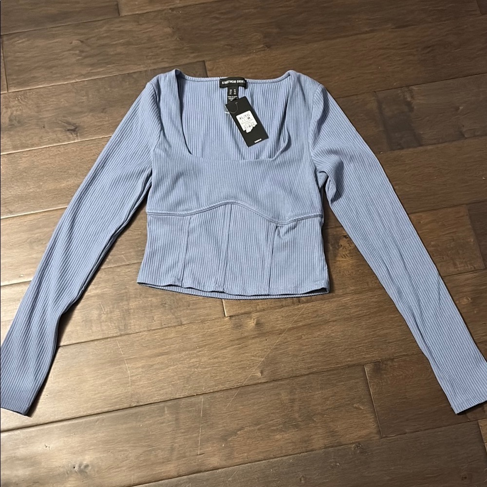 Streetwear society Ribbed Light Blue Long Sleeve Blouse, size XL BNWT